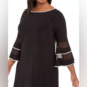 MSK NWT Size M Elegant Black Midi Dress with Sheer Sleeve Accents Medium